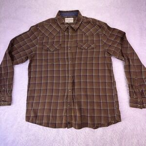 Cody James Mens XL‎ Brown Plaid Flannel Long Sleeve Shirt Pearl Snap Button-Up